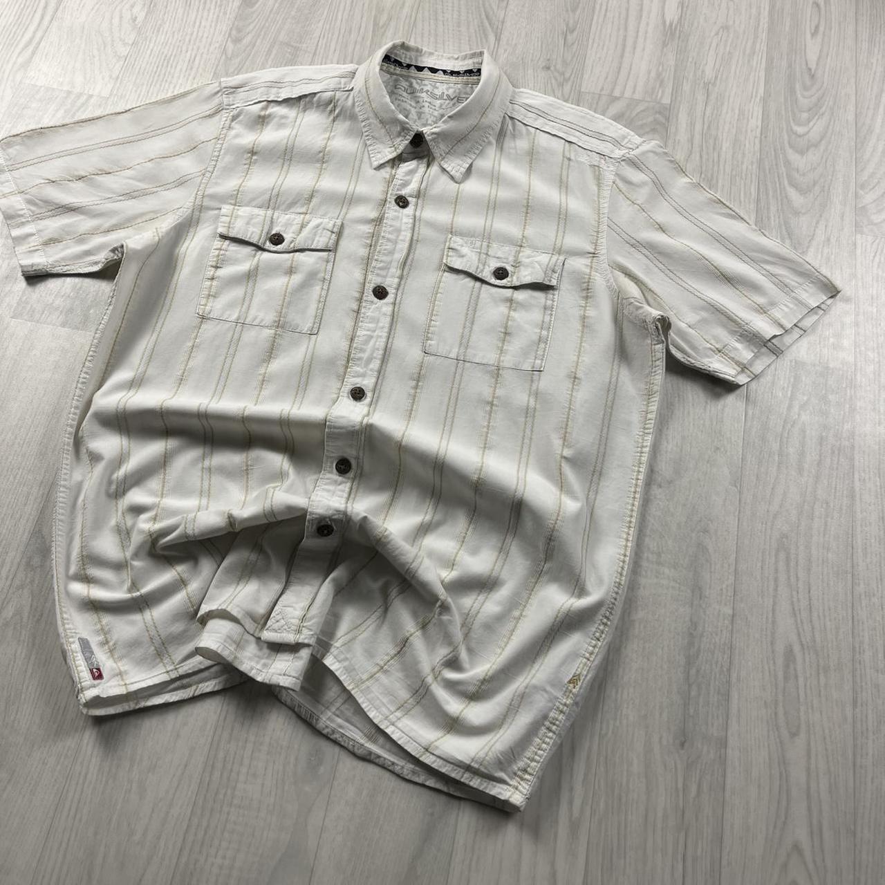VINTAGE Y2K QUIKSILVER STRIPED SHORT SLEEVE SHIRT WHITE