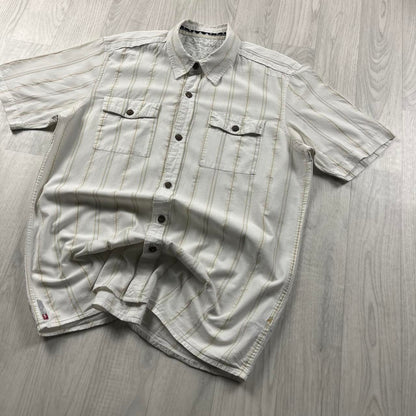 VINTAGE Y2K QUIKSILVER STRIPED SHORT SLEEVE SHIRT WHITE