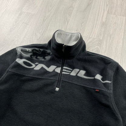 VINTAGE Y2K O’NEILL GRAPHIC QUARTER ZIP FLEECE SWEATSHIRT BLACK