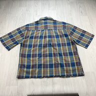 VINTAGE 00s CAMEL CHECKERED CROPPED SHORT SLEEVE BUTTON UP SHIRT NAVY
