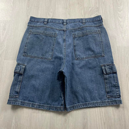 VINTAGE WRANGLER BAGGY CARPENTER CARGO JORTS BLUE (36w)