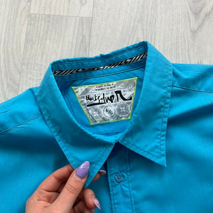 VINTAGE Y2K QUIKSILVER SHORT SLEEVE SHIRT BLUE