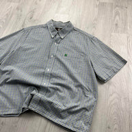 VINTAGE 00s TIMBERLAND CHECKERED CROPPED SHORT SLEEVE BUTTON UP SHIRT GREEN