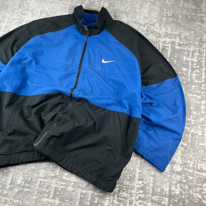 VINTAGE 90s NIKE SPORTY WINDBREAKER TRACKSUIT JACKET BLUE / BLACK