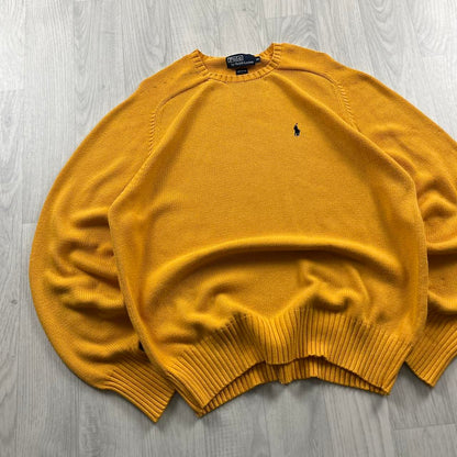VINTAGE Y2K POLO RALPH LAUREN CHUNKY KNITTED JUMPER YELLOW