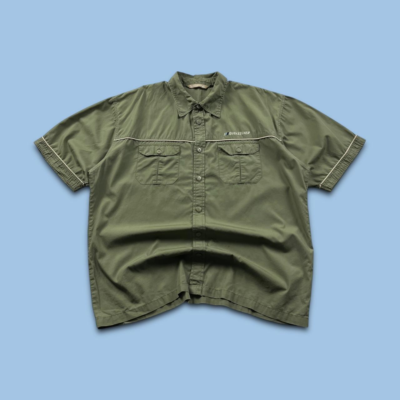 VINTAGE Y2K QUIKSILVER SHORT SLEEVE UTILITY SHIRT GREEN KHAKI