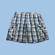 VINTAGE Y2K LEE BAGGY CHECKERED PLAID CARGO SHORTS WHITE / BLUE