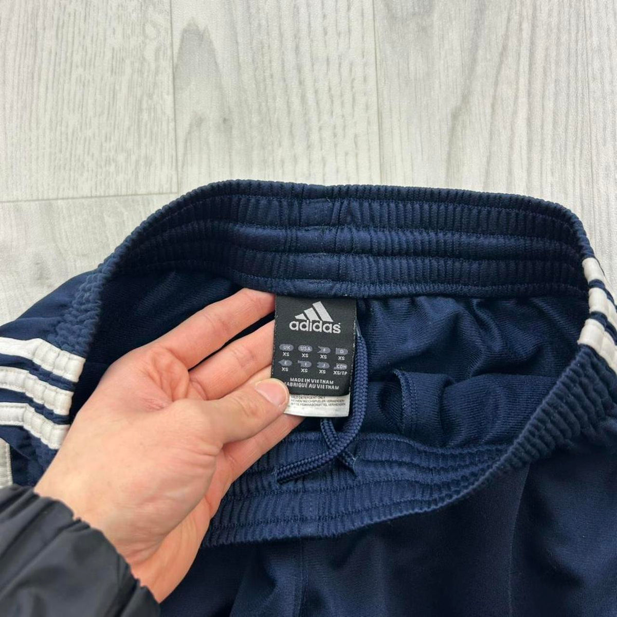 VINTAGE Y2K ADIDAS SIDE STRIPE BAGGY TRACKSUIT BOTTOMS NAVY