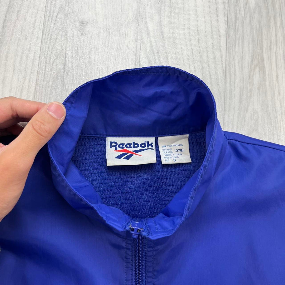VINTAGE 90s REEBOK FUNKY WINDBREAKER JACKET NAVY / PURPLE