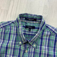 VINTAGE 00s GANT CHECKERED CROPPED SHORT SLEEVE BUTTON UP SHIRT GREEN / BLUE