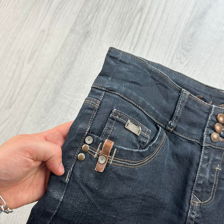 VINTAGE Y2K CACHE CACHE DENIM MINI-MIDI SKIRT BLUE