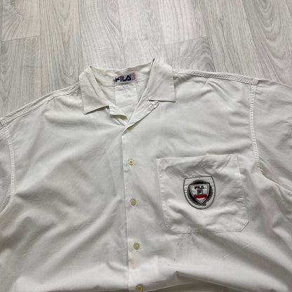 VINTAGE Y2K FILA BUTTON UP SHORT SLEEVE SHIRT WHITE