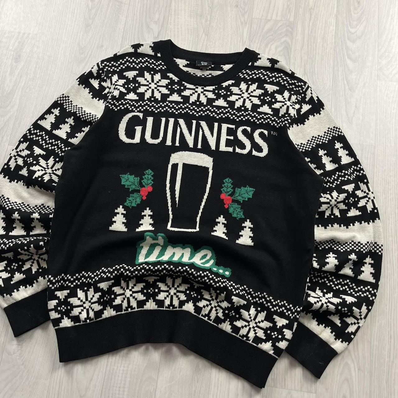 VINTAGE GUINNESS CHUNKY CHRISTMAS KNITTED JUMPER BLACK WHITE