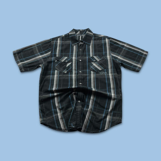 VINTAGE Y2K BILLABONG CHECKERED SHORT SLEEVE SHIRT BLACK