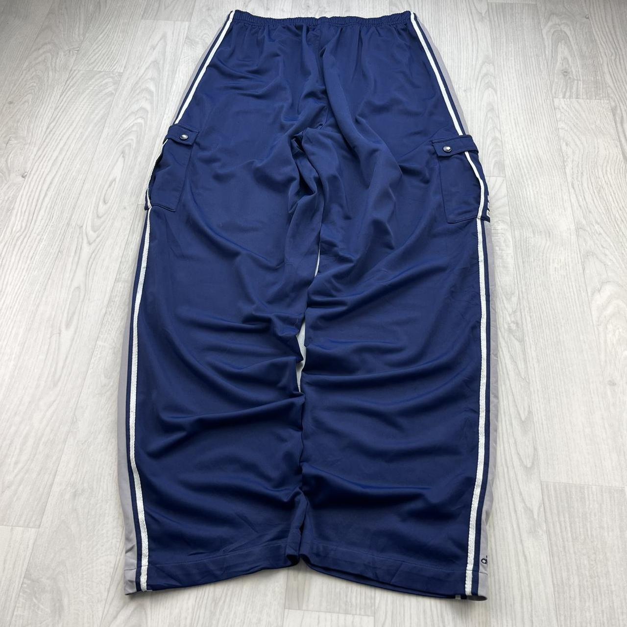 VINTAGE Y2K ADIDAS SIDE STRIPE CARGO BAGGY TRACKSUIT BOTTOMS NAVY