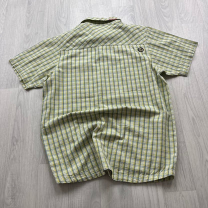VINTAGE Y2K ANIMAL CHECKERED SHORT SLEEVE SHIRT YELLOW