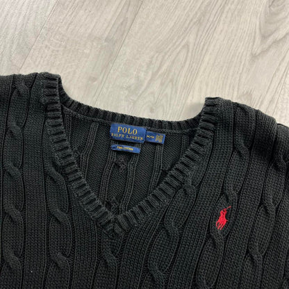 VINTAGE Y2K POLO RALPH LAUREN CHUNKY CABLE KNITTED JUMPER BLACK