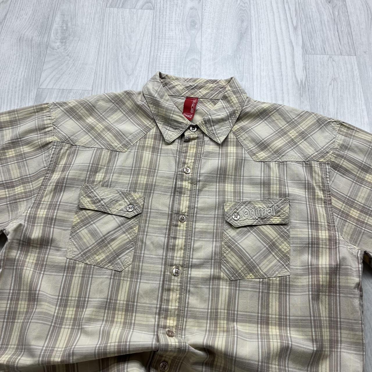 VINTAGE Y2K ANIMAL CHECKERED SHORT SLEEVE SHIRT CREAM