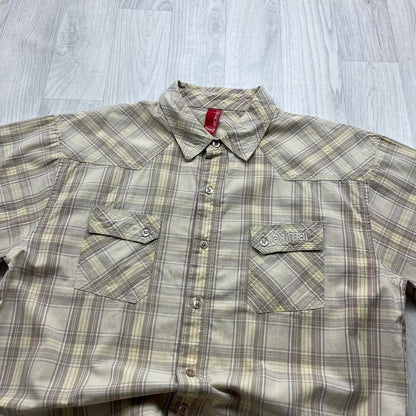 VINTAGE Y2K ANIMAL CHECKERED SHORT SLEEVE SHIRT CREAM