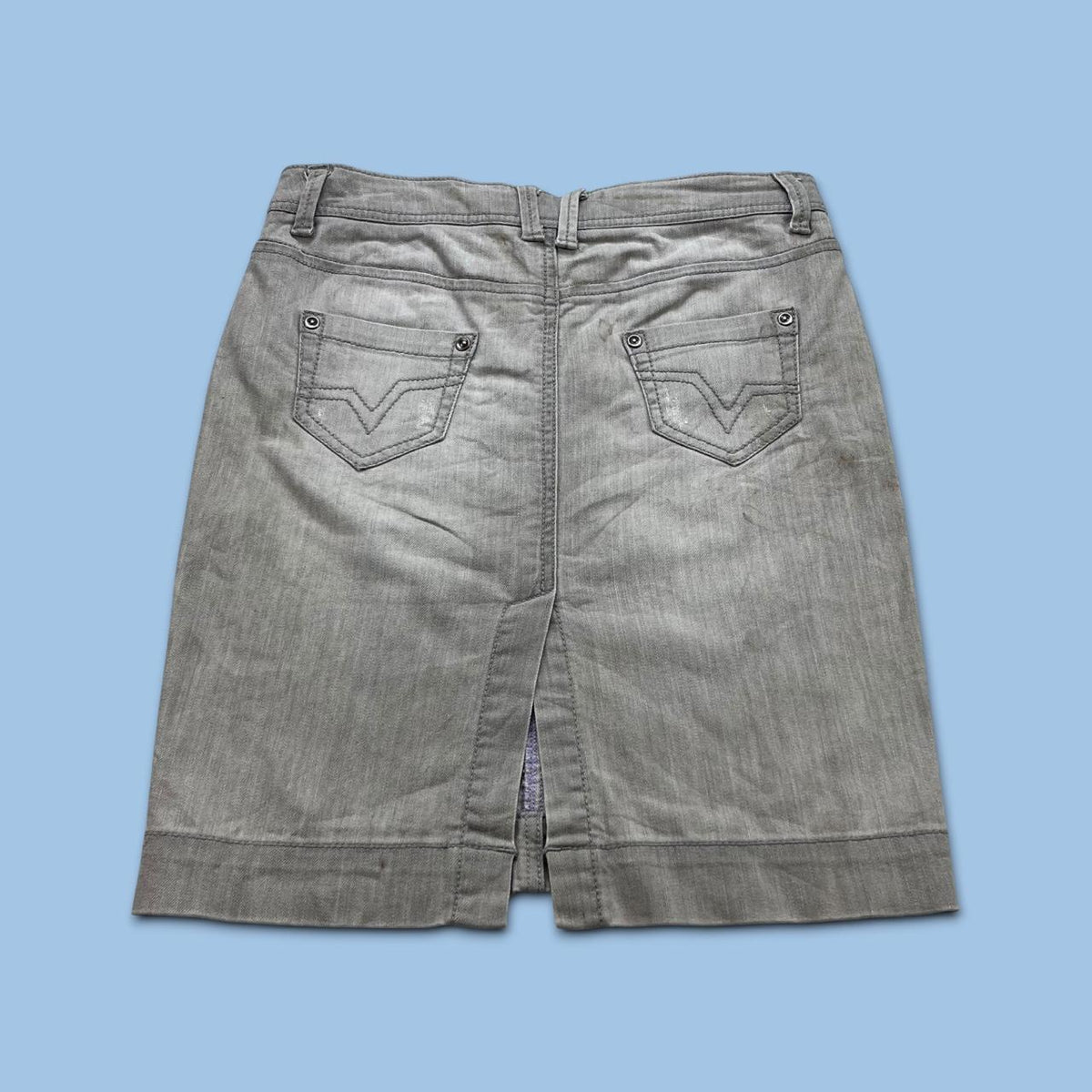 VINTAGE Y2K CLOCKHOUSE DENIM MIDI SKIRT GREY
