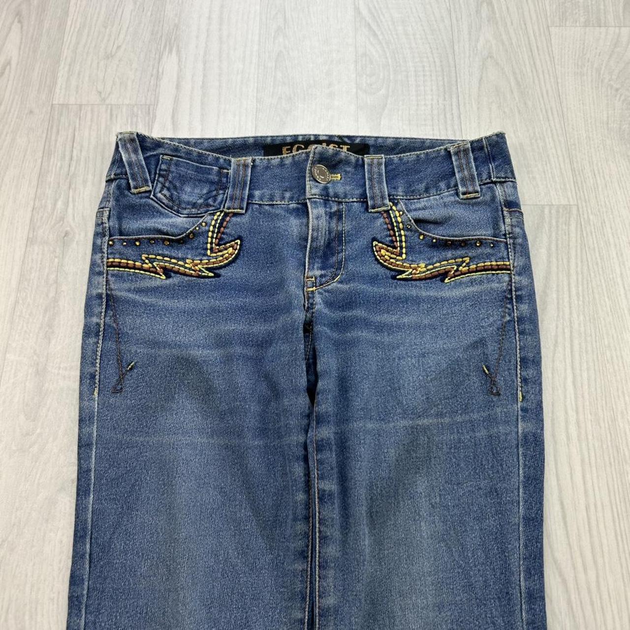 VINTAGE Y2K EGOIST LOW RISE EMBROIDERED FLARED JEANS BLUE