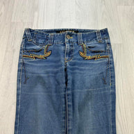 VINTAGE Y2K EGOIST LOW RISE EMBROIDERED FLARED JEANS BLUE