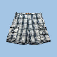 VINTAGE Y2K LEE BAGGY CHECKERED PLAID CARGO SHORTS WHITE / NAVY