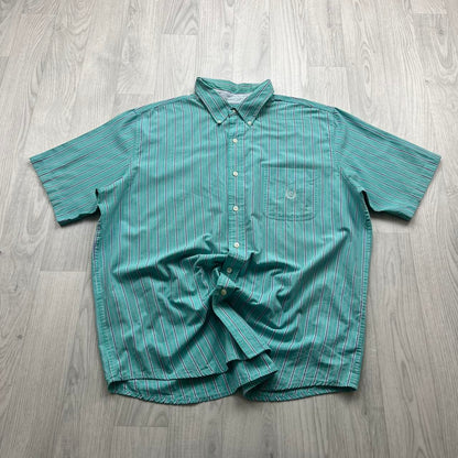 VINTAGE Y2K CHAPS SHORT SLEEVE STRIPED SHIRT TURQUOISE