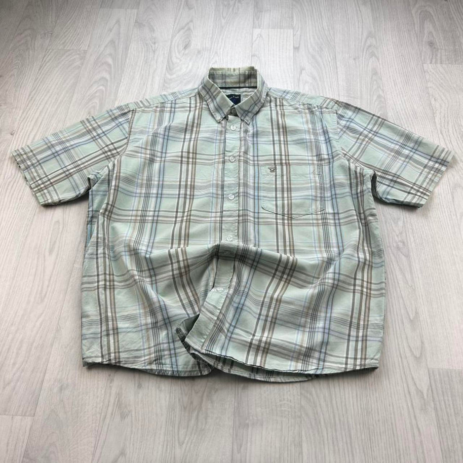 VINTAGE 00s JAMES PRINGLE CHECKERED SHORT SLEEVE BUTTON UP SHIRT LIGHT BLUE