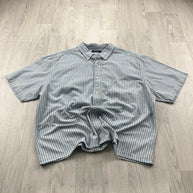 VINTAGE 00s NAUTICA STRIPED CROPPED SHORT SLEEVE BUTTON UP SHIRT WHITE BLUE