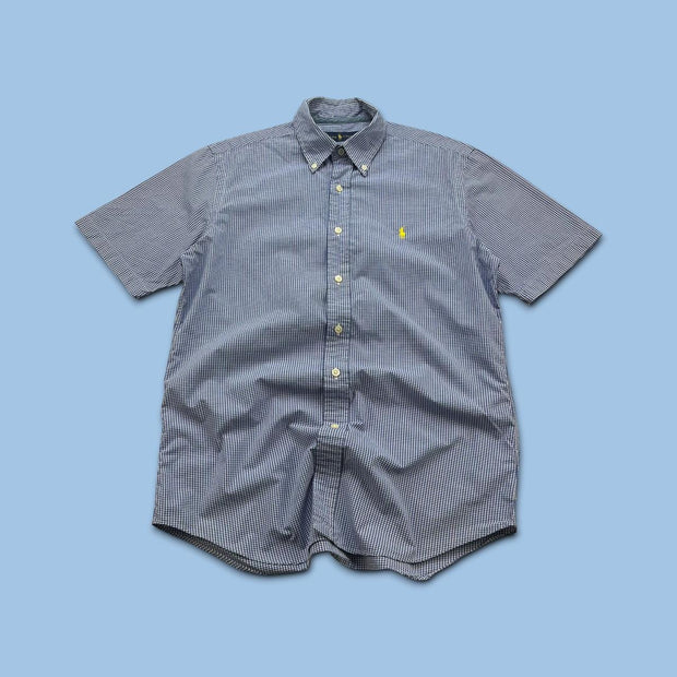 VINTAGE 00s RALPH LAUREN GINGHAM SHORT SLEEVE BUTTON UP SHIRT BLUE