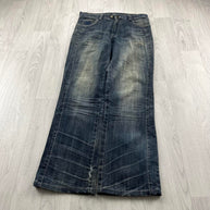 VINTAGE Y2K GRUNGE STRAIGHT LEG FADED JEANS NAVY BLUE