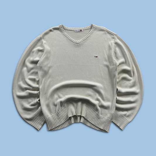 VINTAGE Y2K TOMMY HILFIGER CHUNKY KNITTED JUMPER CREAM