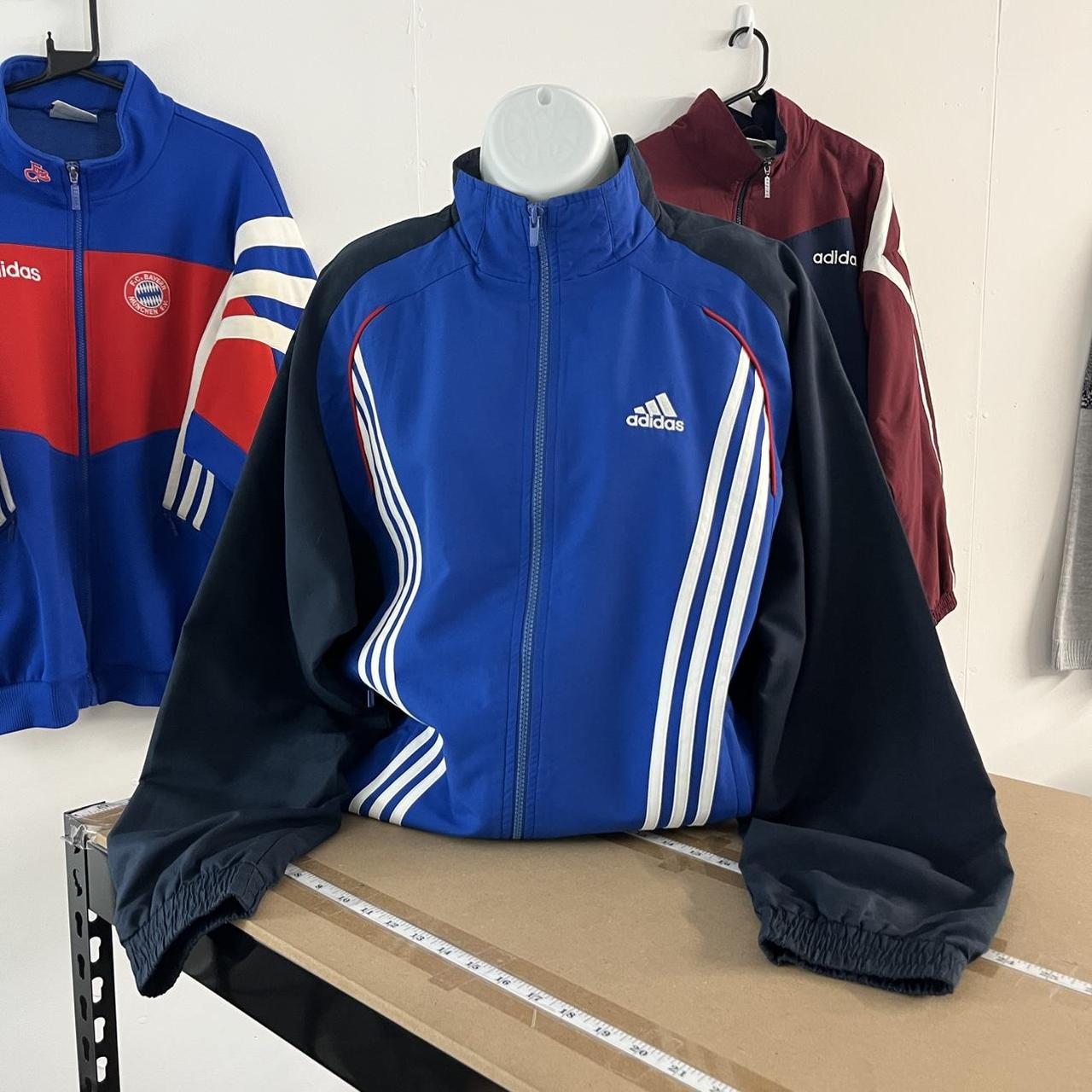 VINTAGE Y2K ADIDAS STRIPE WINDBREAKER TRACK JACKET BLACK BLUE