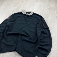 VINTAGE Y2K RALPH LAUREN PLAIN LONG SLEEVE RUGBY POLO SHIRT BLACK