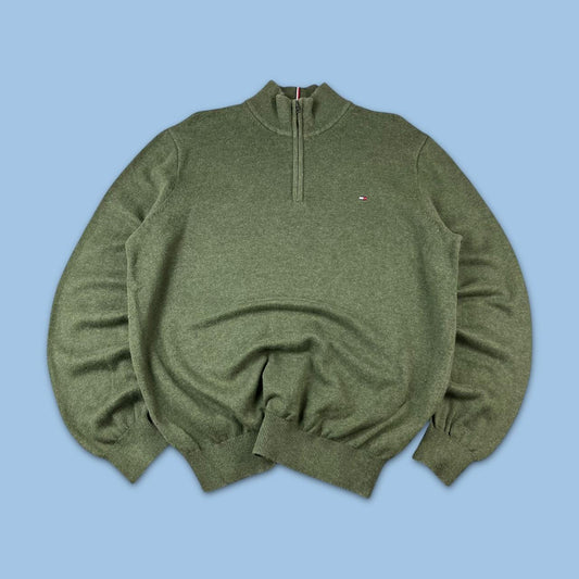 VINTAGE Y2K TOMMY HILFIGER LIGHT KNITTED JUMPER KHAKI