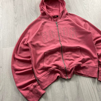 VINTAGE Y2K FCUK SPELL OUT ZIP UP HOODIE PINK