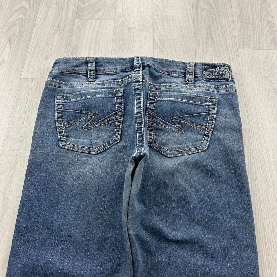 VINTAGE Y2K SILVER LOW RISE BOOTCUT FLARED JEANS BLUE