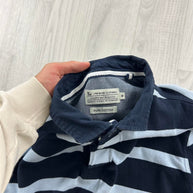 VINTAGE Y2K STRIPED LONG SLEEVE RUGBY POLO SHIRT NAVY / BLUE