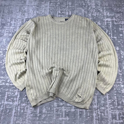 VINTAGE Y2K IZOD JEANS RIBBED ESSENTIAL KNITTED JUMPER CREAM