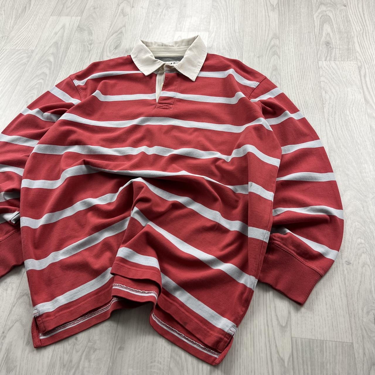 VINTAGE Y2K GAZMAN STRIPED LONG SLEEVE RUGBY POLO SHIRT RED