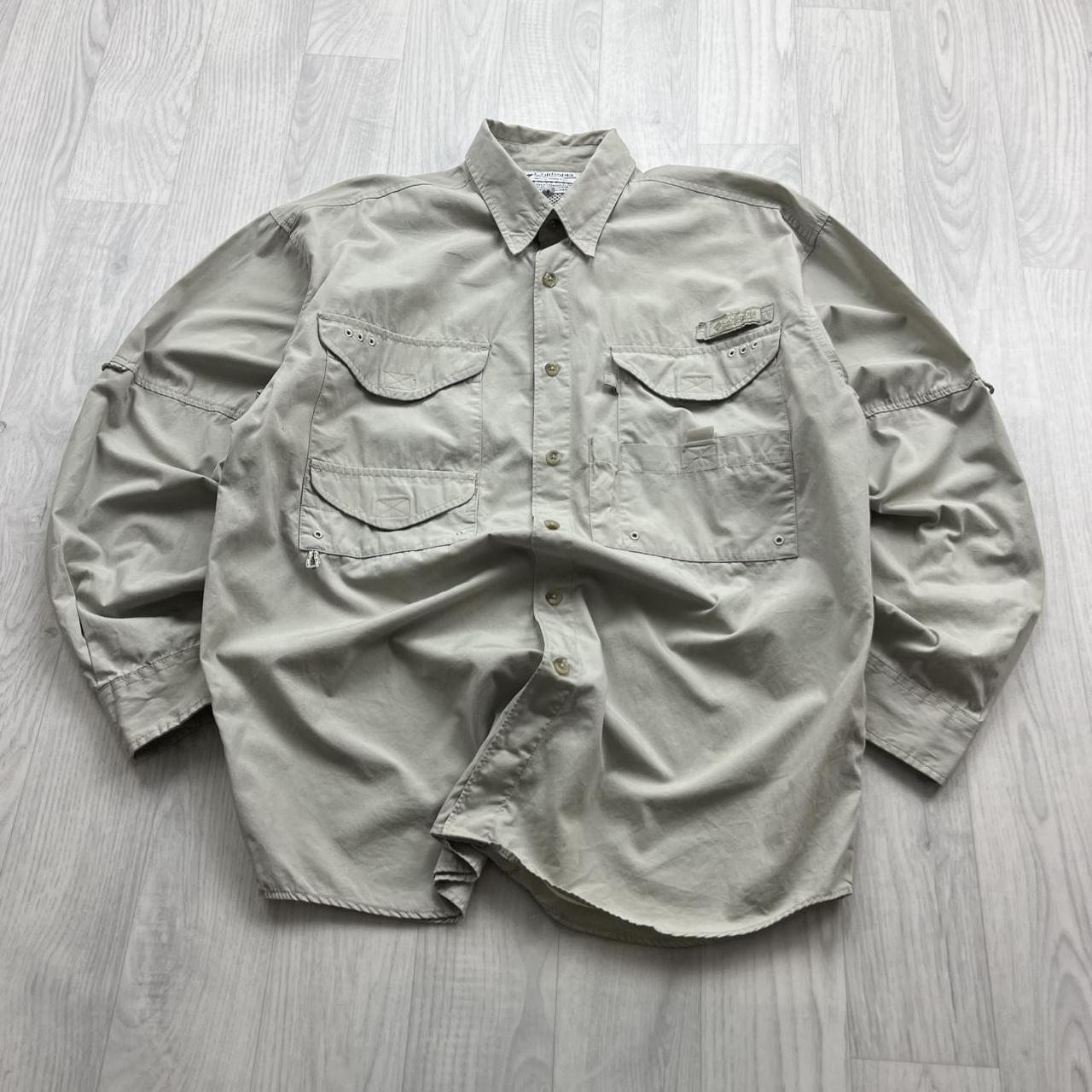 VINTAGE Y2K COLUMBIA UTILITY LONG SLEEVE BUTTON UP SHIRT BEIGE