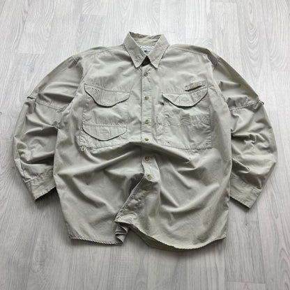 VINTAGE Y2K COLUMBIA UTILITY LONG SLEEVE BUTTON UP SHIRT BEIGE