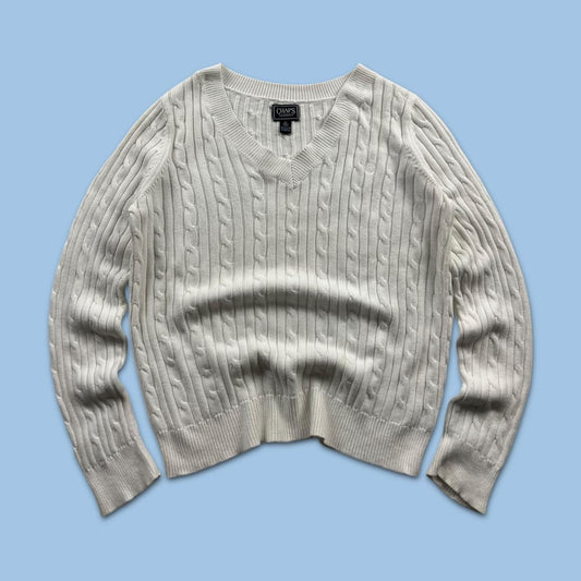 VINTAGE Y2K CHAPS CHUNKY CABLE KNITTED JUMPER WHITE
