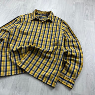 VINTAGE 00s CHAPS CHECKERED CROPPED LONG SLEEVE BUTTON UP SHIRT YELLOW