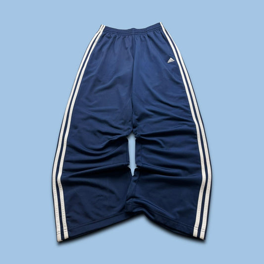 VINTAGE Y2K ADIDAS SIDE STRIPE BAGGY WIDE LEG TRACKSUIT BOTTOMS NAVY WHITE (M)
