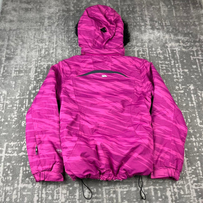 VINTAGE Y2K TRESSPASS CAMO FLUFFY HOOD SKI JACKET PINK