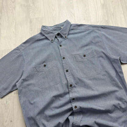 VINTAGE Y2K L L BEAN PATTERN SHORT SLEEVE BUTTON UP SHIRT NAVY