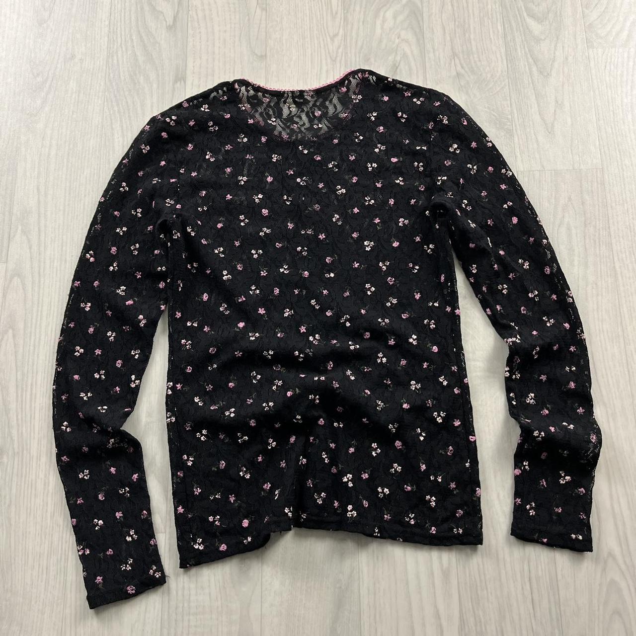 VINTAGE Y2K MESH FLORAL BUTTON CARDIGAN BLACK PINK