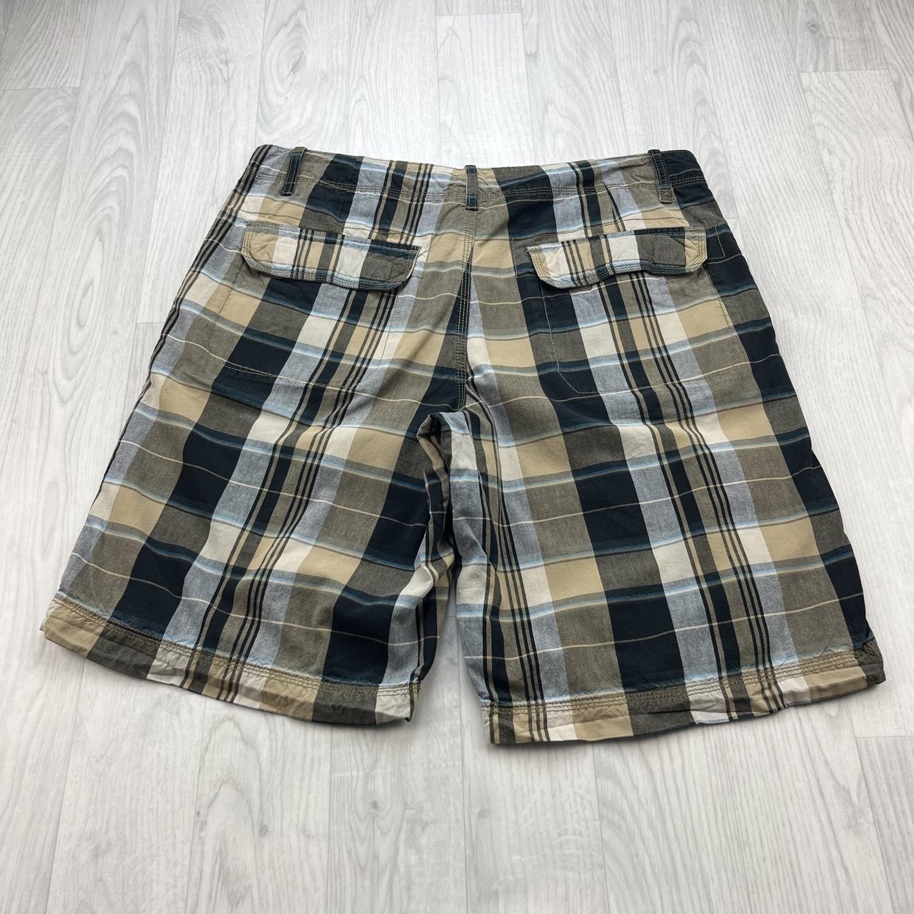 VINTAGE Y2K ROUTE 66 BAGGY CHECKERED PLAID SHORTS BEIGE / BLACK